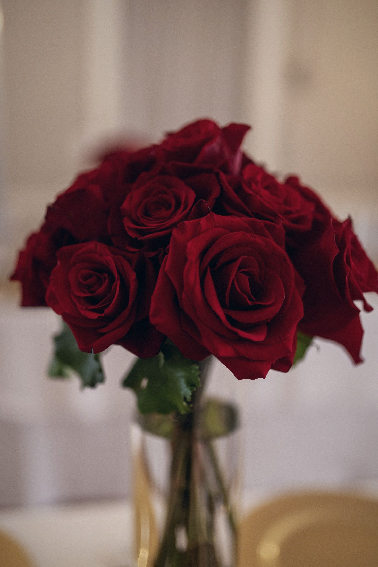 Red rose centerpiece on a reception table